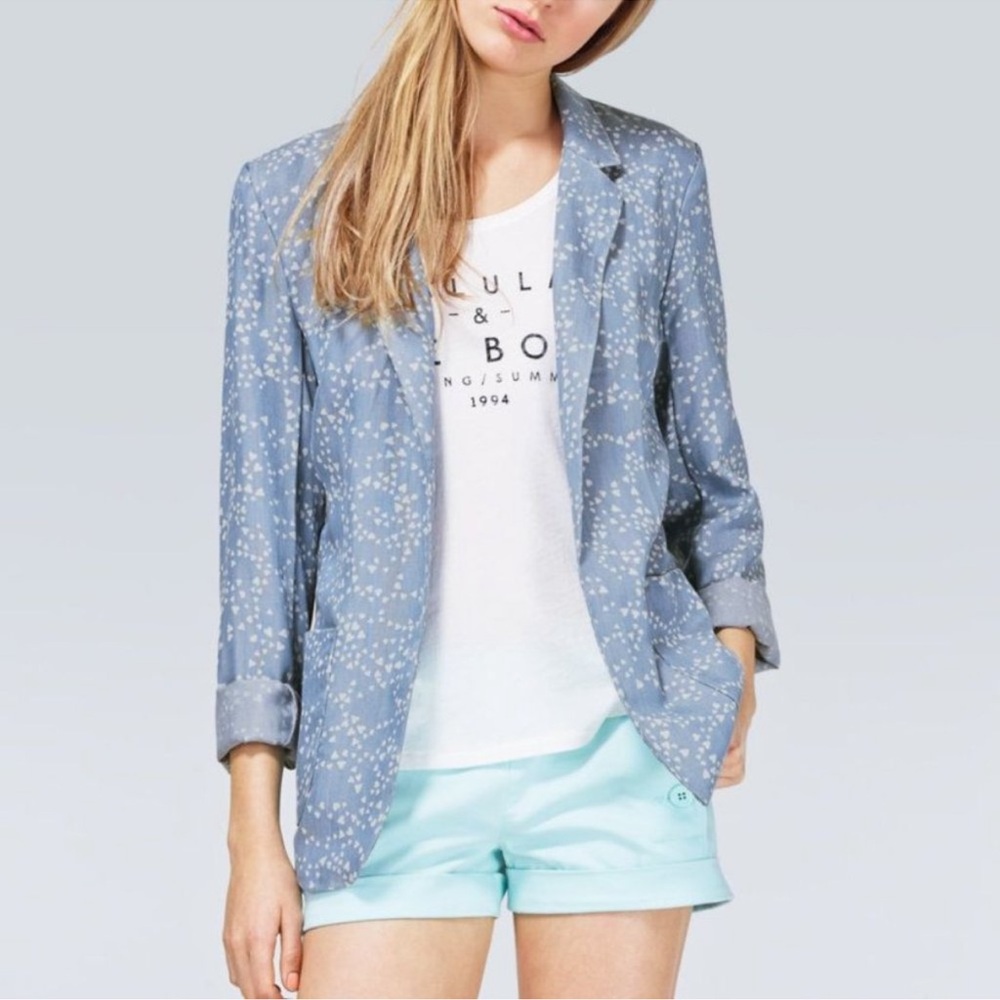 Talula Light Blue Chambray Kent Blazer with Heart Motif - sz 2/4